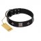 "Black Cavalier" Handmade FDT Artisan Black Leather Cane Corso Collar with Silver-Like Stars and Large Plates