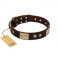 "Middle Age" FDT Artisan Brown Leather Cane Corso Collar with Old Bronze-Plated Engraved Flowers and Large Plates