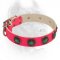 Stud Decorated Pink Leather Dog Collar for Walking