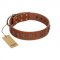"Silver Century" Fashionable FDT Artisan Tan Leather Cane Corso Collar with Silver-Like Plates