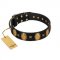 "Doggie Woggie" Designer Handmade FDT Artisan Black Leather Cane Corso Collar with Ovals and Studs