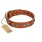 "Woofy Majesty" FDT Artisan Tan Leather Cane Corso Collar with Round Silver-like Plates