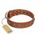 "Brave Spirit" Handmade FDT Artisan Designer Tan Leather Cane Corso Collar with Shields