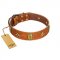 "Space Warrior" FDT Artisan Tan Leather Cane Corso Collar with Ovals and Stars