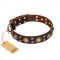 'Flower Melody' FDT Artisan Brown Leather Dog Collar with Mixed Studs for Cane Corso Everyday Use