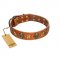 "Rockin' Doggie" FDT Artisan Tan Leather Cane Corso Collar Adorned with Stars and Skulls