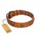 "Rockstar" FDT Artisan Tan Leather Cane Corso Collar with Engraved Studs and Medallions
