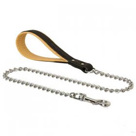 Cane Corso quality dog leash with leather handle and Herm Sprenger chain and snap hook