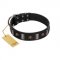 "Pirates' Symbol" Fashionable FDT Artisan Black Leather Cane Corso Collar with Silver-Like Plates and Gold-Like Skulls