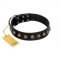 "Inky Prettification" FDT Artisan Black Leather Cane Corso Collar with One Row of Studs