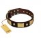 "Heavy Metal" FDT Artisan Brown Leather Cane Corso Collar with Old Bronze-like Skulls and Plates