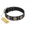 "Sun in Shining" Modern FDT Artisan Black Leather Cane Corso Collar with Studs and Stars