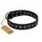 "Lights-out" FDT Artisan Black Leather Cane Corso Collar with Silver-like Set of Stars