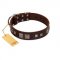 "Object of Virtu" FDT Artisan Brown Leather Cane Corso Collar with Old Silver-like Square Studs and Pyramids