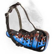 Reinforced Leather Cane Corso Muzzle with Blue Flames Painting