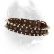3 Rows Leather Spiked and Studded Dog Collar