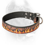 Branded Leather Dog Collar Painted In Fiery Flames for Great Corsos