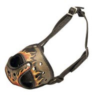 Handcrafted Leather Cane Corso Muzzle with Fire Flames