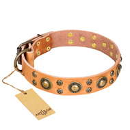 'Sophisticated Glamour' FDT Artisan Tan Leather Cane Corso Collar with Fancy Old-bronze Plated Decorations