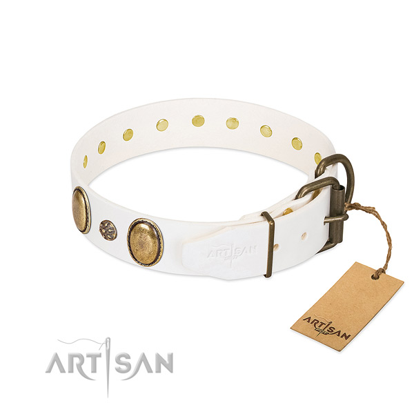Fancy walking flexible full grain genuine leather dog collar