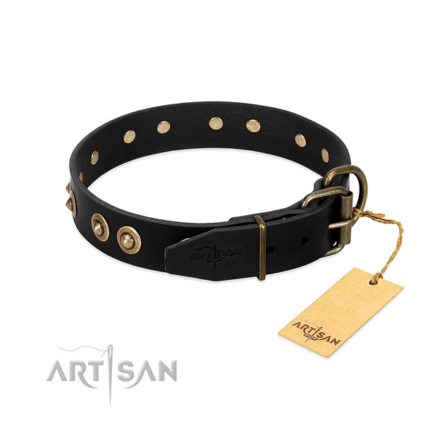 Corrosion proof buckle on full grain natural leather dog collar for your pet