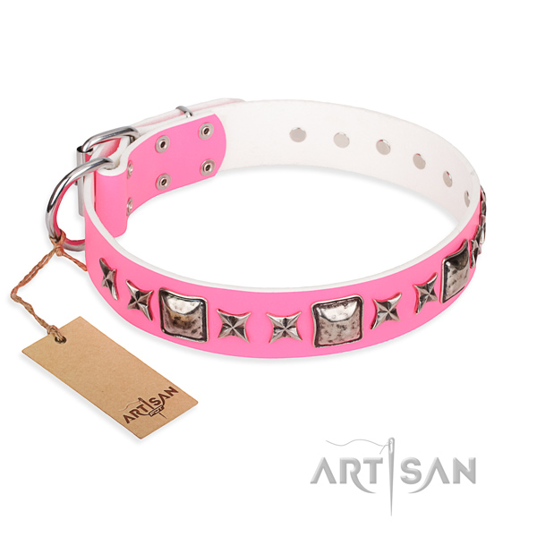 Full grain genuine leather dog collar made of top rate material with strong hardware