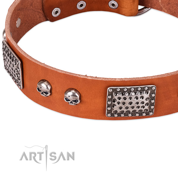 Rust resistant buckle on genuine leather dog collar for your canine