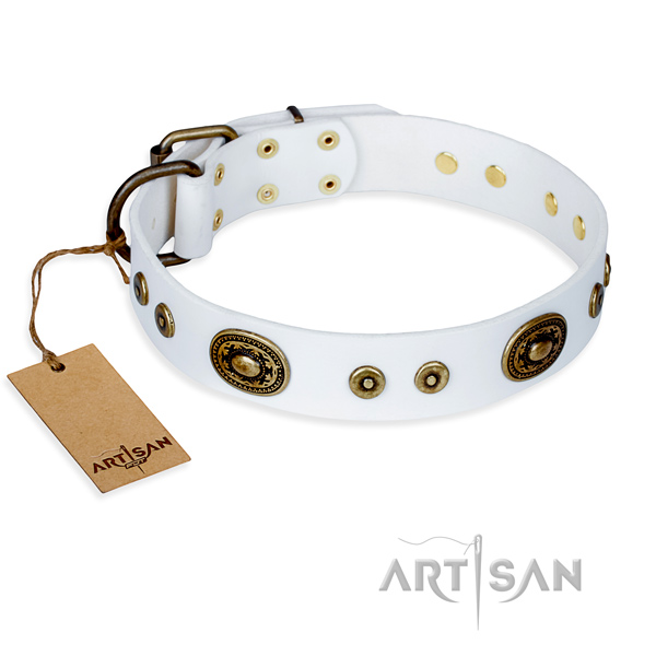 Leather dog collar made of quality material with corrosion proof fittings