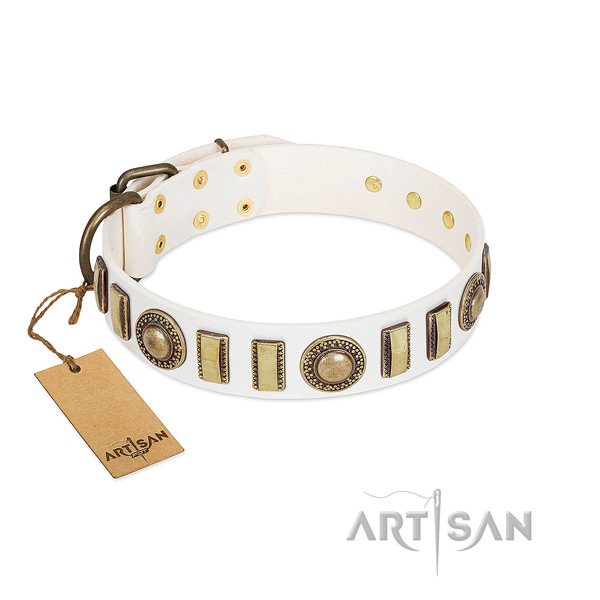 Remarkable natural leather dog collar with strong traditional buckle