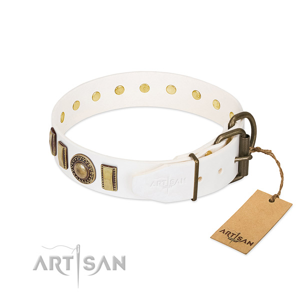 Awesome natural leather dog collar with corrosion resistant hardware