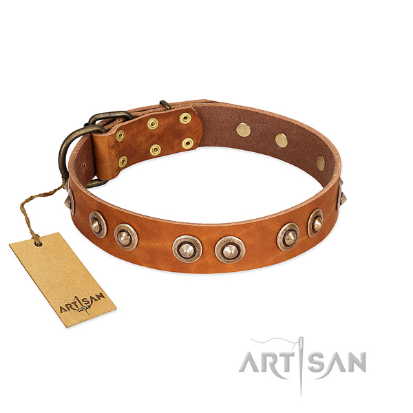 Rust-proof D-ring on full grain genuine leather dog collar for your dog