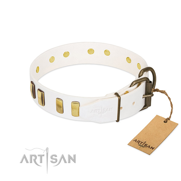 Soft genuine leather dog collar with reliable buckle