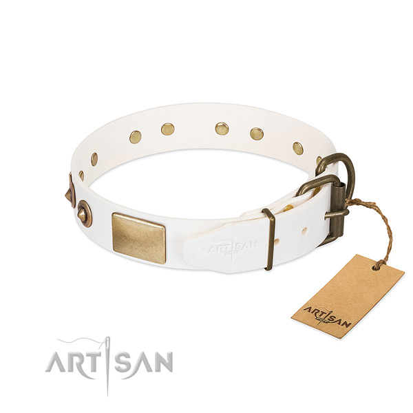 Rust resistant buckle on full grain natural leather dog collar for your canine