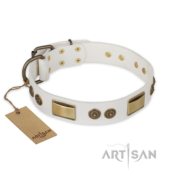 Adjustable natural genuine leather dog collar for daily use