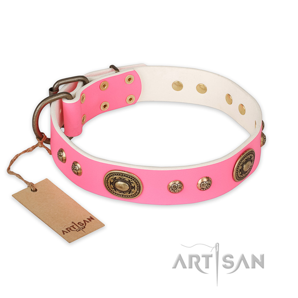 Easy to adjust full grain natural leather dog collar for comfy wearing