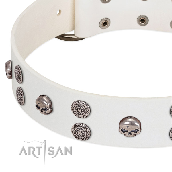 Best quality full grain leather dog collar with fashionable decorations