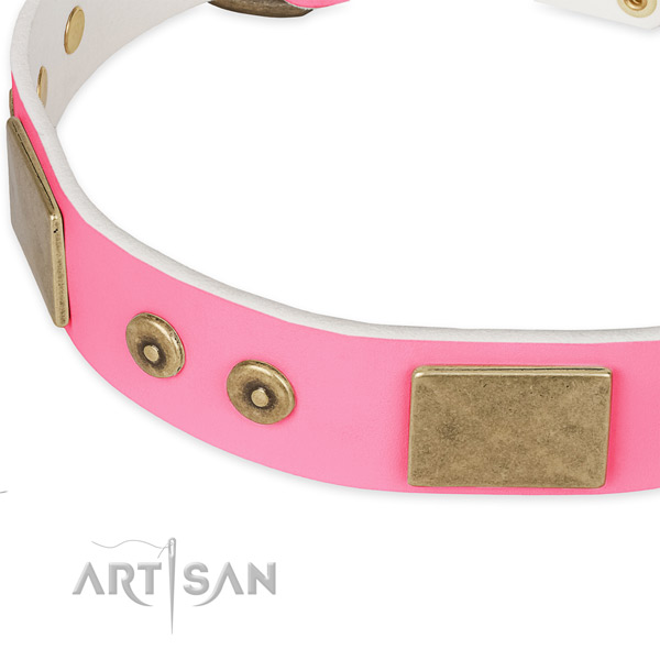 Leather dog collar with decorations for walking