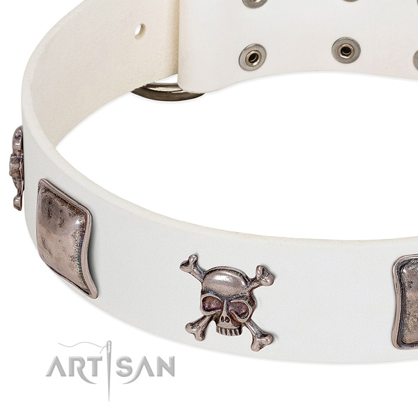 Reliable traditional buckle on natural genuine leather dog collar