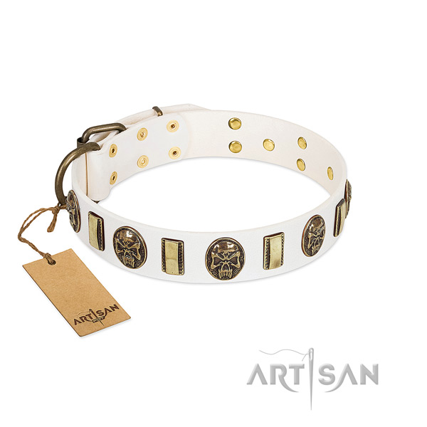 Easy to adjust natural genuine leather dog collar for basic training