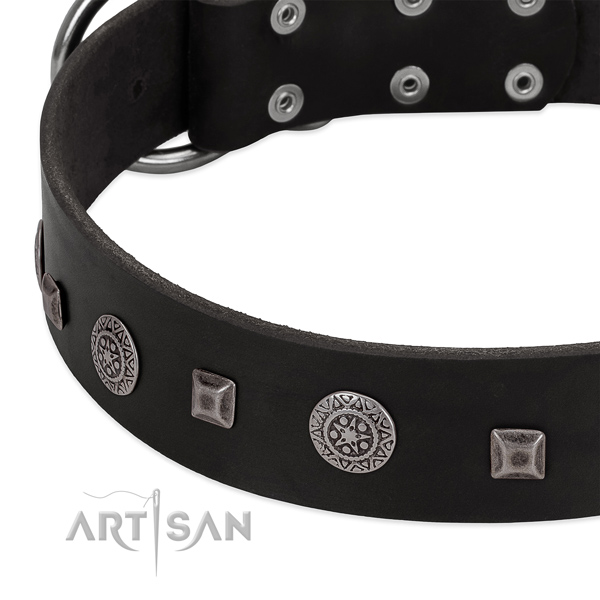 Convenient genuine leather dog collar for basic training