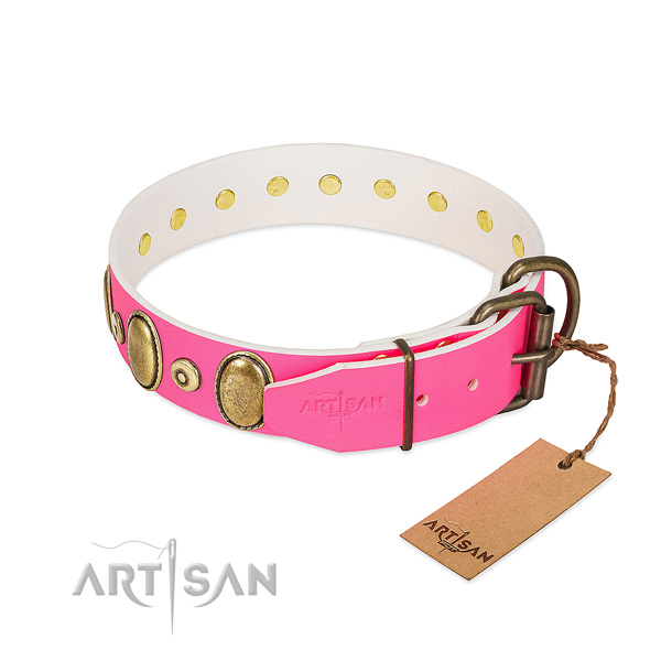 Rust-proof embellishments on high quality full grain leather dog collar