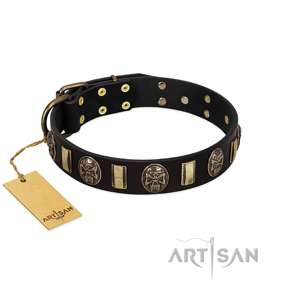 Studded leather dog collar for handy use