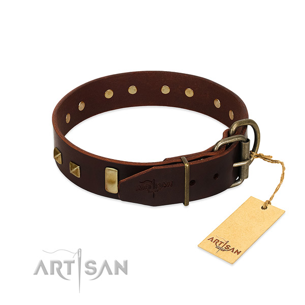 Best quality natural leather dog collar with rust-proof fittings