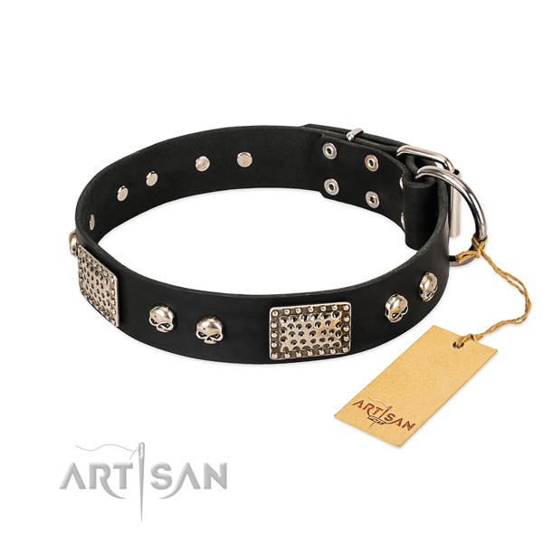 Easy adjustable full grain leather dog collar for daily walking your pet