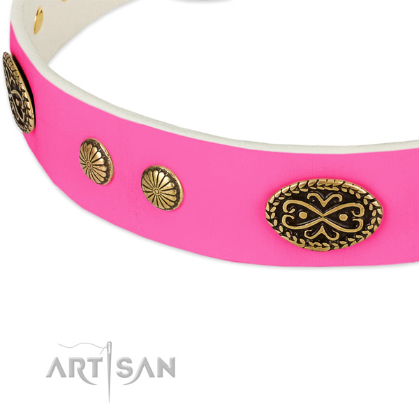 Rust resistant fittings on natural leather dog collar for your doggie