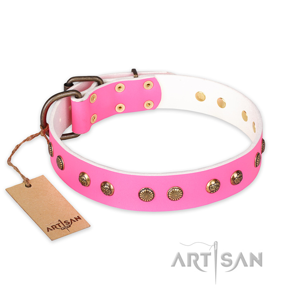 Trendy full grain genuine leather dog collar with rust-proof hardware