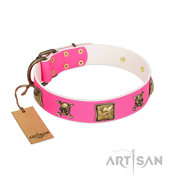 Full grain leather dog collar with incredible adornments
