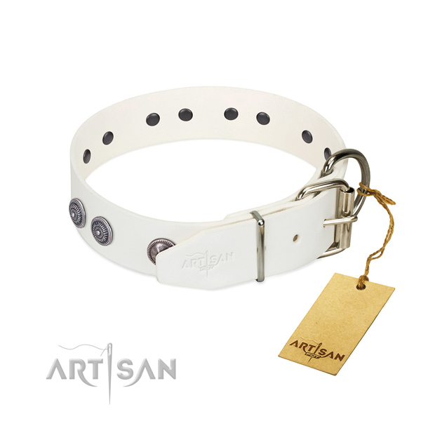 Easy wearing genuine leather dog collar for daily use