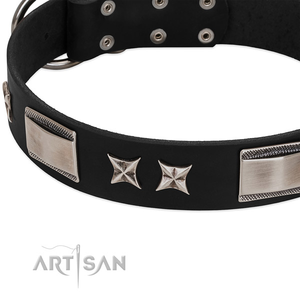 Soft full grain genuine leather dog collar with reliable D-ring