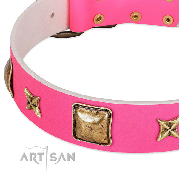Full grain genuine leather dog collar with incredible adornments